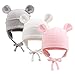 Pesaat Baumwolle Erstlingsmützen 0-6Monate Baby Mütze Neugeborene Mädchen Jungen Baby Kleidung Beanie Newborn Mütze Mit Ohren und Band,Sommer,Frühling,Winter(Weiß+Grau+Rosa,0-6Monate)