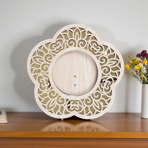 Image of Flower Shape Photo Frame | Wooden Decorative Picture Frame with Floral Laser Cut Border & Clear Acrylic Front | Wall & Tabletop Display | Premium Home Decor & Gift