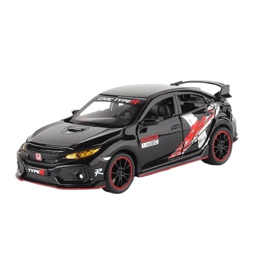 Modelos A Escala 1 32 para Honda Civic Type-R Modelo De Coche Fundido A Presión Modelo En Miniatura Sonido Y Luz Coche Coleccionable Decoración del Hogar(Black LimitedEdition)