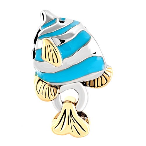 Abalorio de pez azul y oro para pulsera Pandora colgante de plata tropical
