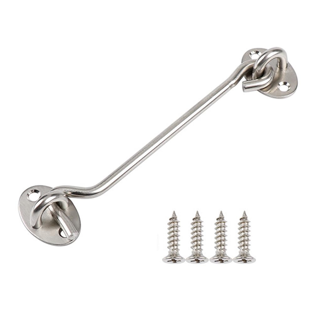 6inch Hook and Eye Latch, Cabin Hook Stainless Steel Door Lock Hook, Silver Gate Hook Stainless Steel Cabin Hook