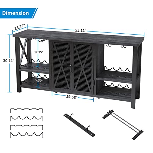 HOMYSHOPY-Wine-Bar-Cabinet-with-Glass-Holder-Liquor-Cabinet-with-Detachable-Wine-Rack-Buffet-Sideboard-Wine-Rack-Table-with-Mesh-Door-for-Living-Room-Kitchen-and-Dining-Room-Grey