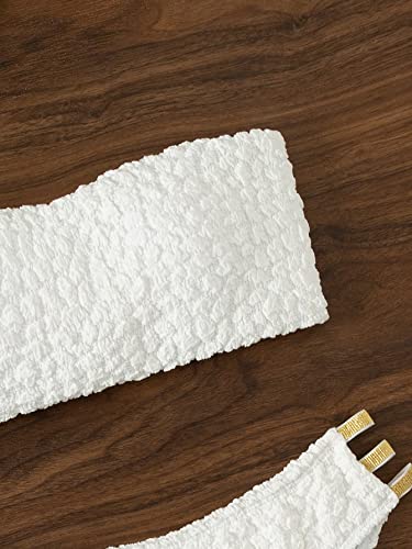 Makemechic Women's 2 Piece Bathing Suits Textured Cut Out Bandeau Bikini Set Swimsuit White L #TOP3