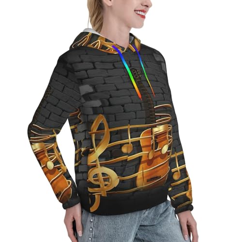 Sweat à capuche graphique note de guitare pull ajusté chaud pour femme