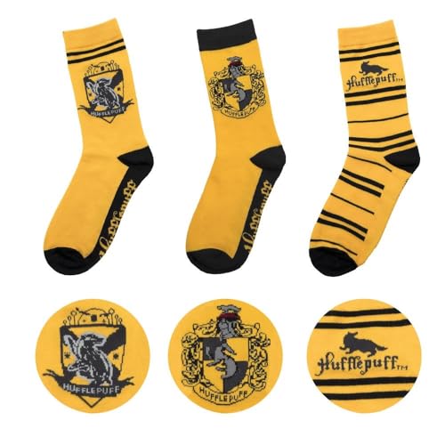 Cinereplicas - Harry Potter - Unisex's 3-Pack - Hogwarts Houses Patterned Socks - Hufflepuff - Shoe 6 to 12