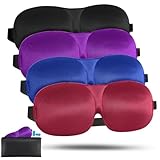 4 Pack Sleep Mask for Women and Men Adjustable Blackout 3D Eye Masks for Sleep, Blindfold with Storage Bag and Earplug for Travel Nap and Night (Black, Purple, Blue, Red)