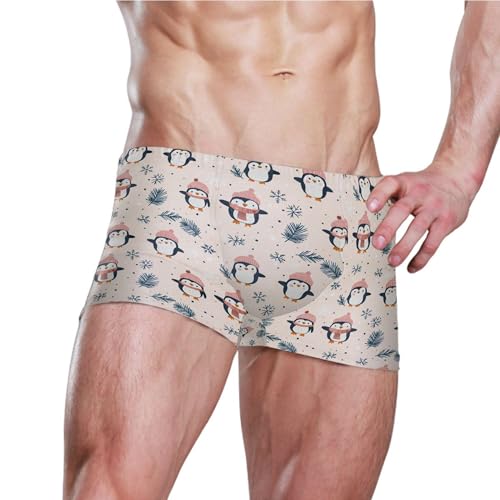 Cute Penguins Christmas Mens Swim Trunk Swimwear Bathing Suit Swim Brief Square Leg Board Short S B04049583