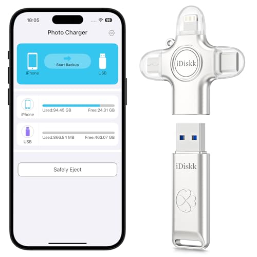iDiskk 128GB Photo Stick – Photo & Video auto-Backup for iPhone, Android, Mac & PC – iPhone Storage Memory Stick for Transfer Files/Videos/Photos
