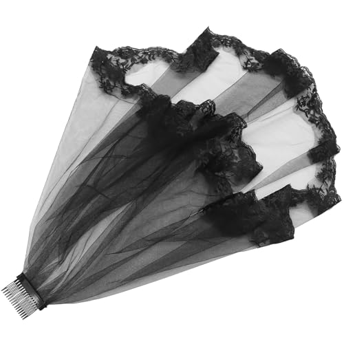 Velo de novia de granadina premium con encaje de cinta vintage negro
