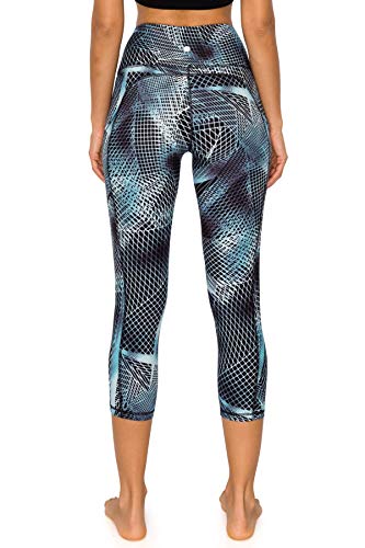 Leggings Depot Women's Athletic Leggings Pocket Yoga Pants, Capri-P510, Aviary Blue Mesh, S
