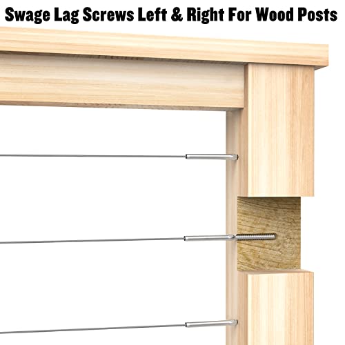 Blika 100 Pack T316 Stainless Steel Right&Left Handed Thread Swage Lag Screws For Wood Posts Of 1/8" Stair Cable Railing Kit, Cable Railing Hardware, 1/8" Cable Railing System #TOP2