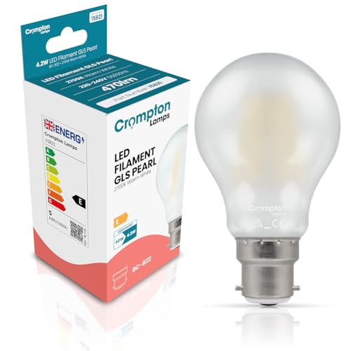 Image of Crompton Lamps Filament GLS LED Light Bulb BC-B22d | 4.2W = 40W Equivalent | Warm White 2700K | Energy Efficient | Bayonet Lightbulb | Long Life 15000-Hrs | Pearl Glass