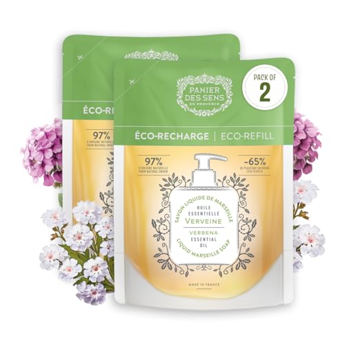 Panier des Sens - Marseiller Flüssige Handseife – Nachfüller Verbene seife - 97% natürliche Inhaltsstoffe - Feuchtigkeitsspendende Seife mit Kokosnussöl - Nachfüllbare Seife Bad & Küche – 2x500 ml