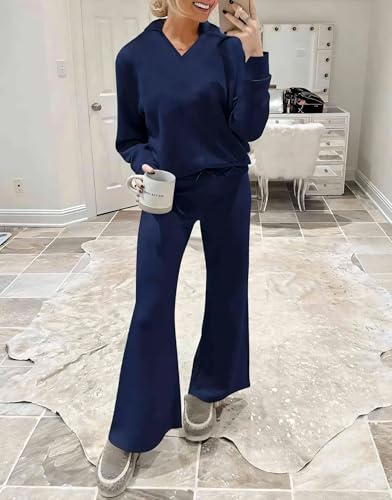 Constituient.us Travel Sets for Women, Women's 2 Piece Sets Outfits Casual Long Sleeve Sweatsuits Sets, Wide Leg Pants Sets2