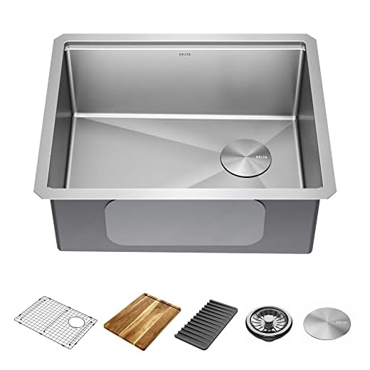DELTA FAUCET Lorelai 23-inch Workstation Kitchen Sink Undermount 16 Gauge Stainless Steel Single Bowl with WorkFlow Ledge and Kit of 5 Accessories, 95B9132-23S-SS