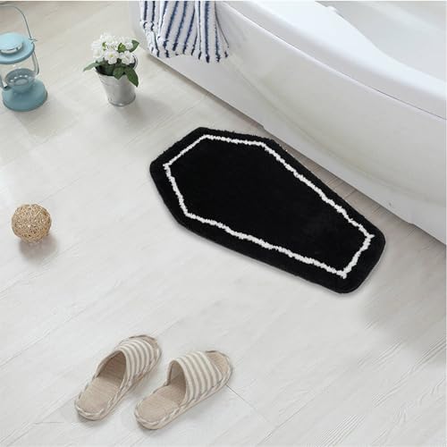 S-SNAIL-OO Coffin Bath Mat Halloween Rug, Gothic Home Decor Flannel Non-Slip Door Mats for Bathroom, Bedroom, Living Room, Front Door, Holiday Door Mat Horror Ghost Gift (24x14in)