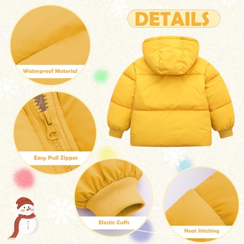 UNICOMIDEA Yellow Baby Girl Coat 12-18 Months Winter Hooded Warm Down Toddler Jackets Fashion Zipper Baby Outerwear 1st Fall Cute Plush Puffer Outwear For Baby Boys Girls Party - Thumbnail 6