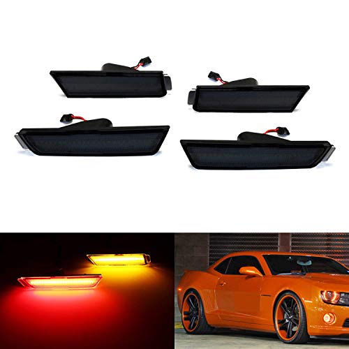 Ijdmtoy Smoked Lens Amber/Red Full Side Marker Lights Compatible With 10-15 Chevy Camaro, (Front: Amber, Rear: Red) Powered By Total Of 96 Smd Led Diodes #TOP1