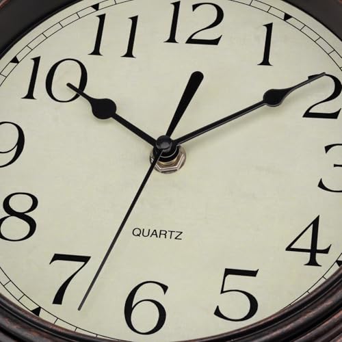 Image of Foxtop 9 Inch Wall Clock Battery Operated Silent Non-Ticking Small Classic Vintage Retro Wall Clock Decorative for Kitchen Living Room Home Office (Bronze)