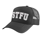 STFU Playful Warning Internet Slang Social Media Humor Trucker Hat with Adjustable Mesh Back, Black