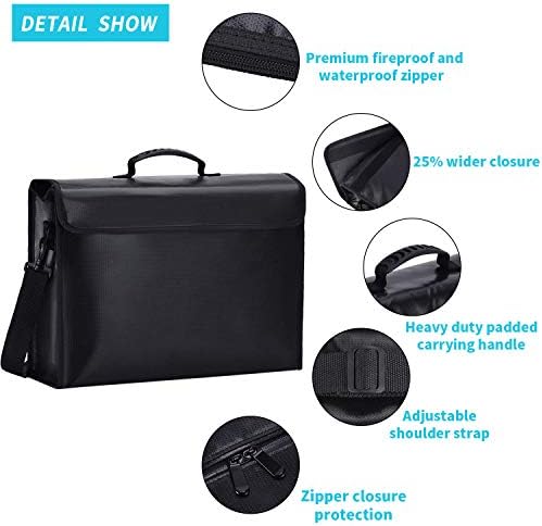 Fireproof Document Bag Waterproof Silicone Coated Safe Box Large (42 x 33. 12.5cm) Fire Safe and Water Resistant Storage for Documents, Money, Jewelry, Passport and Valuables Protection