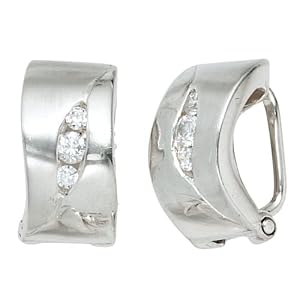 Krisma Ohrclips 925 Sterling Silber rhodiniert mattiert 6 Zirkonia Ohrringe Clips Krisma Ohrclips 925 Sterling Silber rhodiniert mattiert 6 Zirkonia Ohrringe Clips
