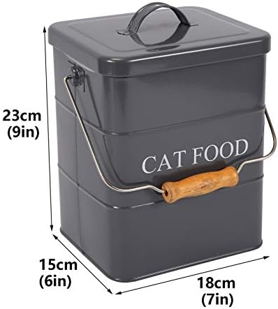 Cat Food Treat Storage Container with lid scoop included - Perfect Farmhouse Cat Food Bin for Kitchen Countertop, Shelf, Decoration Home - Cat Food - Gray