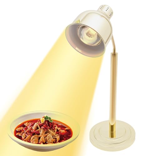 Food Heat Lamp, 250W 110V Commercial Heating Lamp for Food with 180° Swiveled Bulb, 140°F Temperature Control, for Kitchen Cafeteria Restaurant Buffet (Gold)