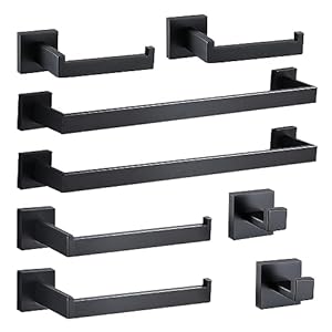 8-Piece Bathroom Hardware Accessories Set, Towel Bar Sets Include Towel Bar Towel Holder Toilet Paper Holder Towel Hook,16 inch Bath Accessories Kit，Matte Black