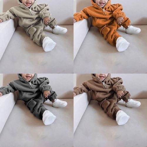 EnJoCho Soft Snowsuit Winter Kids Outfit Soft Cotton Warm Crewneck Long Sleeve Hooded With Pockets Solid Color Sports3