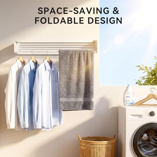 CEHIFIA Wall Mounted Clothes Drying Rack - Heavy Duty 5-Rod Retractable Clothing Drying Rack, 60LBS Capacity Tiered Laundry Hanger, Large Foldable Dryer Racks for Indoor by CEHIFIA - Image 5