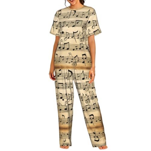 Pyjama femme 2 pièces notes de musique avec haut manches courtes et pantalon long en taille 3XL