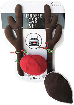 MOMONI Premium Reindeer Car Kit Antlers, Nose, Tail- Rudolph Set Reindeer Christmas Decoration Car Costume Auto Accessories
