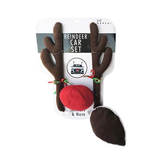 MOMONI Premium Reindeer Car Kit Antlers, Nose, Tail- Rudolph Set Reindeer Christmas Decoration Car Costume Auto Accessories