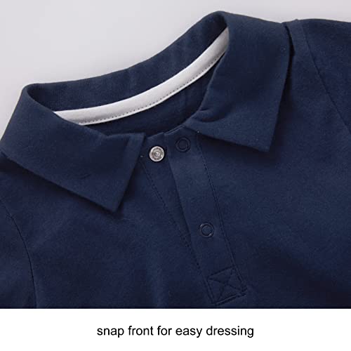 Pureborn Baby Boy Bodysuit Short Sleeve Polo Collar Cotton Summer One-Piece Outfit For Infant Boys 6-9 Months Navy Blue #TOP2