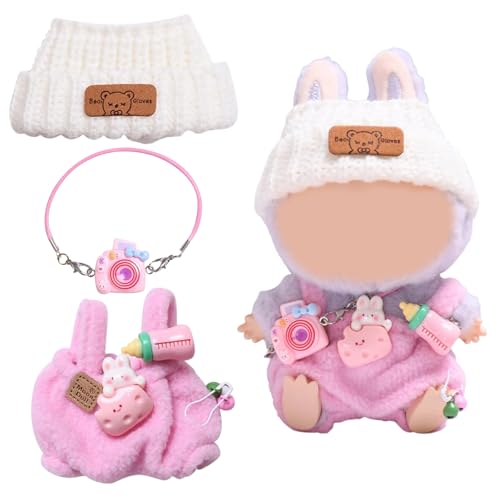 Iamred Labub Ropa, Ropa de Muñeca para Labub, Disfraces Peluche para Muñecas de 17 cm Adecuada, Conjunto de Sudadera con Capucha para Juguetes de Peluche (Pink)