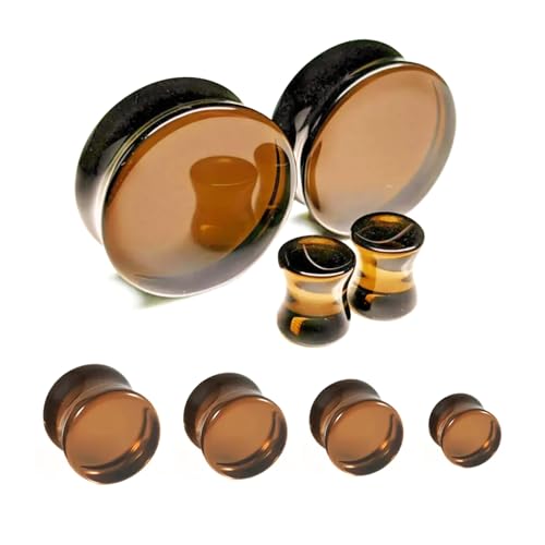 CHUANCI PAIR Brown Glass Double Flare Solid Ear Plug Expander Purple Glass Ear Gauge Tunnel Body Piercing Jewelry 6mm-25mm/2G-1 (PAIR 28mm(1.1))