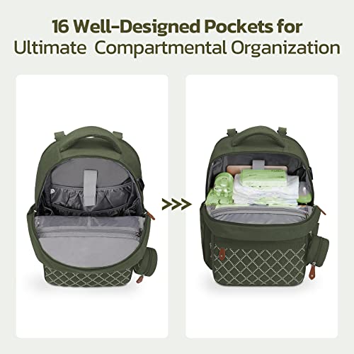 Maelstrom Large Diaper Bag,29L-45L Expandable Diaper Bag Backpack For 2 Kids/Twins Baby Stuff, With Removable Cross Body Bottle Bag For Mom/Dad,Stylish Baby Bag Gift For Boys/Girl-Army Green #TOP7