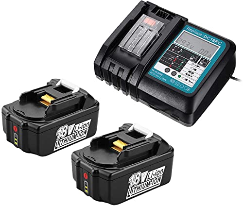 Dettagli del prodotto: 2 batterie compatibili Makita BL1840, BL1850B, 18 V, 5000 mAh, 100% nuove celle A+, 10 celle; 1 caricabatterie compatibile con Makita DC18RA DC18SC DC1803 DC1804 DC14SA.