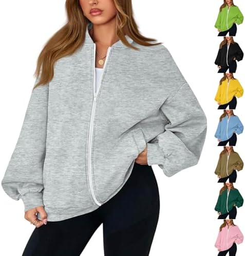 Fleece Jacket Women Full Zip Loose Oversized Winter Fall Jackets Casual Long Sleeve Sweatshirt Cardigan with Pockets