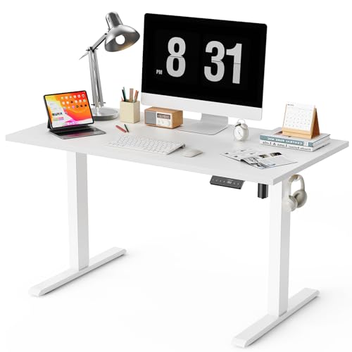 Image of WALKINGDESK 48x24 Inches Whole Piece Electric Standing Desk, Seamless One Piece Height Adjustable Sit to Stand up Desk for Home Office, Ergonomic Computer Workstation, White