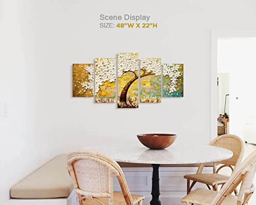 Wall Decor Living Room Canvas Wall Art Tree Of Life Abstract Yellow Wall Decor Flower Pictures Wall Decorations Pictures For Bedroom Kitchen Dining Room Office Art Textured Wall Paintings 48X22In #TOP1