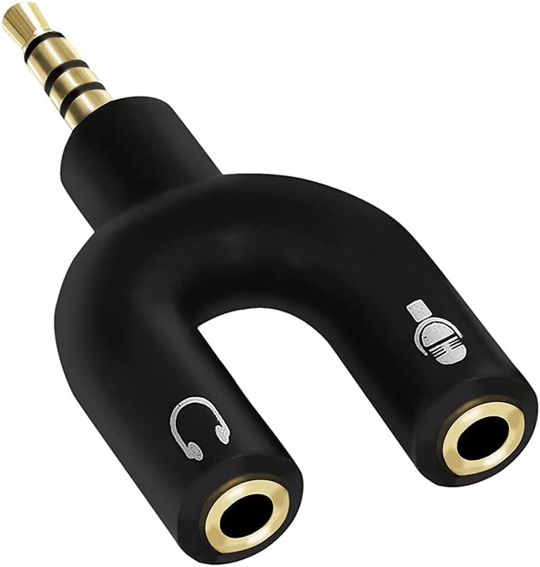 Sounce Audio Jack Headphones with mic, 3.5 mm Jack Splitter 2 Male 1 Female Black (U-Shape)