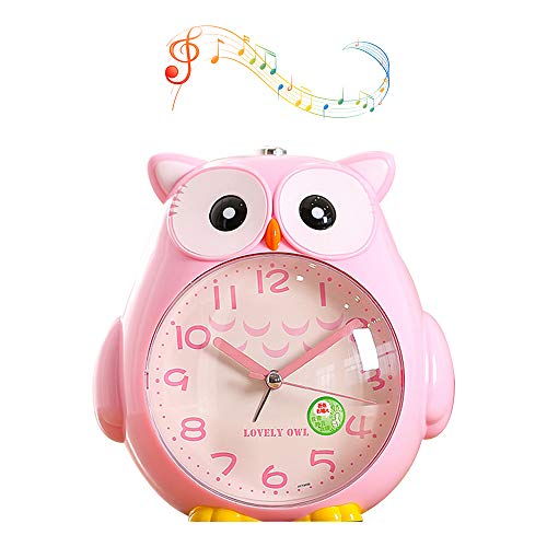 XiAQIU Réveil pour filles silencieuses avec veilleuse et réveil en forme de chouette mignonne et silencieuse, 2 sons réglables pour enfants, enfants, étudiants, fonctionne à piles (rose) Cover