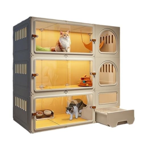 Kirnuo 猫ケージ 猫ケージ 猫ケージ 猫ケージ 猫ケージ 屋内 ポータブル猫ケージ 屋内用トイレ付き 大型DIY猫フェンス 通気性良好 猫用トイレ付き 1-3匹の猫に最適な運動場所 (三層 105×45×105cm)