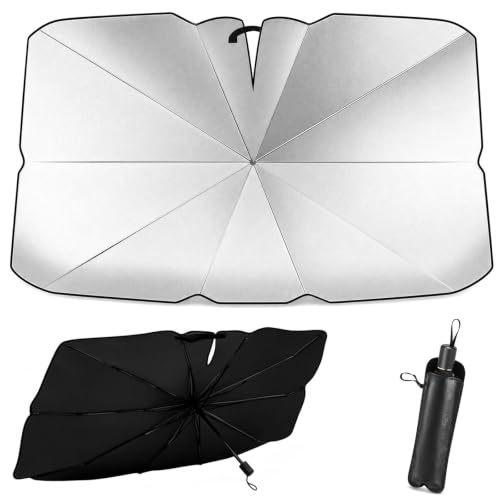 Image of Car Windscreen Sun Shade Umbrella, Foldable Front Window Sunshade with 360 Degree Rotation Bendable Shaft, Reflective UV and Heat Protector for Cars, SUVs and Trucks, Keeps Cool