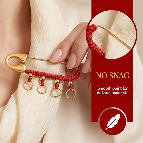 Image of Chinese Vintage Brooch Pin, Retro Amulet Safety Pin Brooch with 4 Loops, Feng Shui Brass Protection Brooch Pin for women