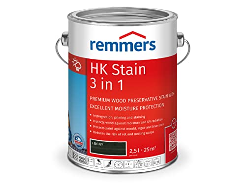 Remmers HK Stain Ebony, 2,5 litres, Decorative, Solvent-Based Premium Wood Preservative Stain for Exterior use, 3-fold Wood Protection with Impregnation + Primer + Stain
