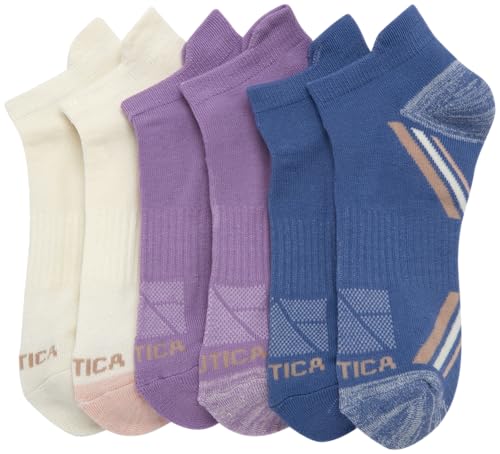 Image of Nautica Womens No Show Socks Moisture Wicking Low Cut Athletic Socks 6 Pack | Moisture Wicking Dri-Motion Fabric, Cushioned Key Areas, Banded Arch Support, No Show Low Cut, Shoe Size 4-10