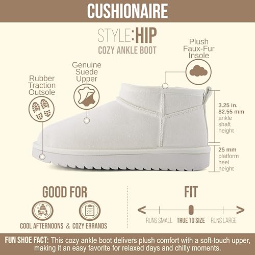 Image of CUSHIONAIRE Hip-3 Genuine Suede Leather Ankle Boots for Women - Pull On Cozy Faux Fur Boots Womens Shoes with Comfortable Memory Foam